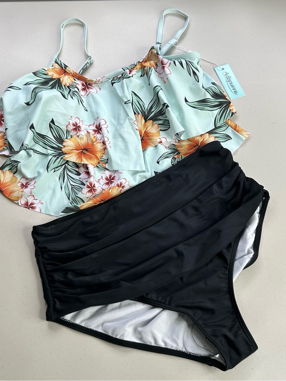 Adisputent Bikini Set Floral Medium Ruffle High Waist Tummy Control New
